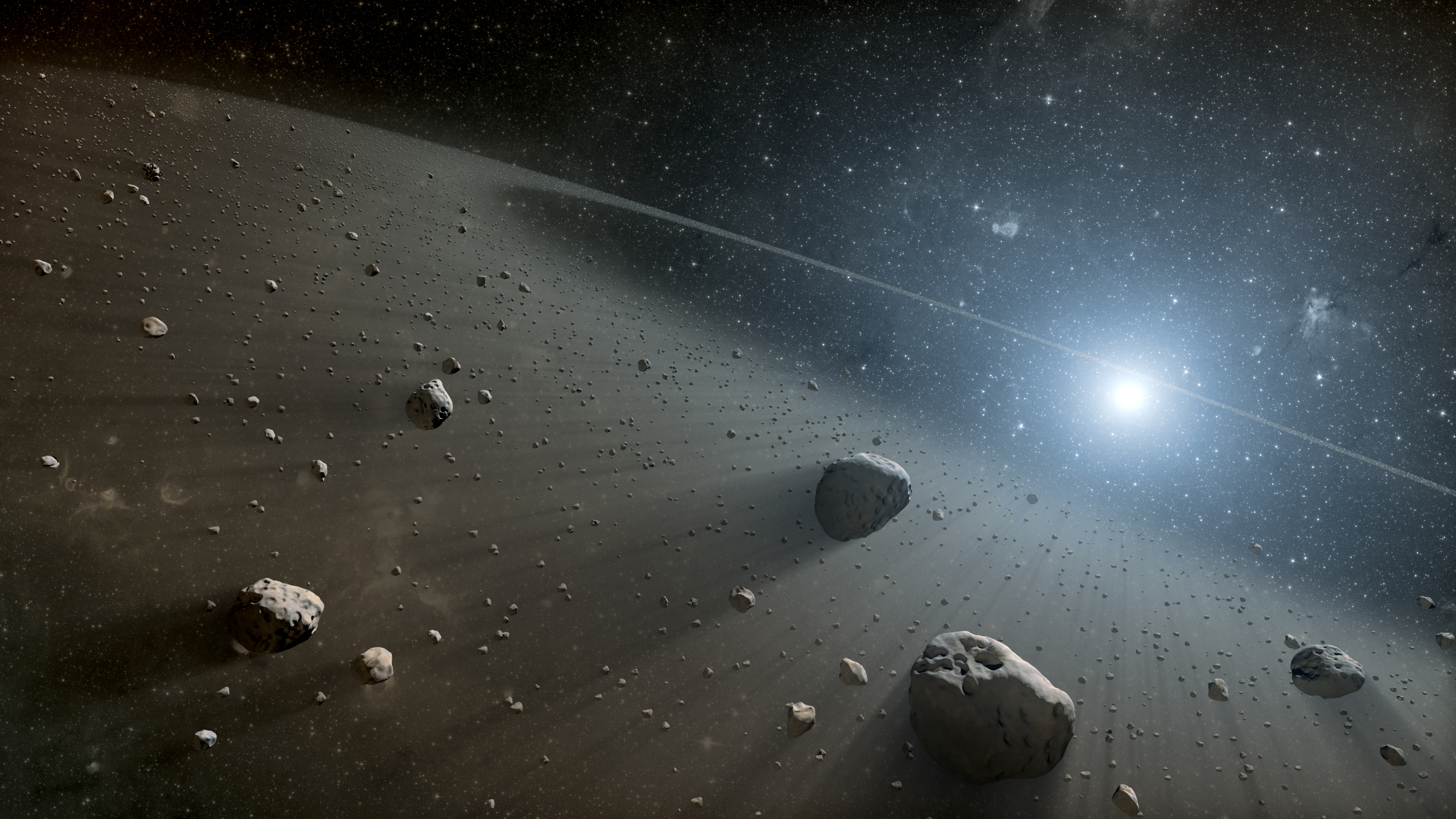 This artist's concept illustrates an asteroid belt around the bright star Vega. Evidence for this warm ring of debris was found using NASA's Spitzer Space Telescope, and the European Space Agency's Herschel Space Observatory, in which NASA plays an import This artist's concept illustrates an asteroid belt around the bright star Vega. Evidence for this warm ring of debris was found using NASA's Spitzer Space Telescope, and the European Space Agency's Herschel Space Observatory, in which NASA plays an import