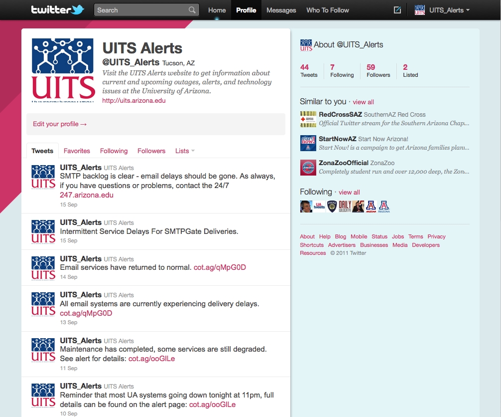 UITS Turns to Twitter for Campus Alerts | University of Arizona News