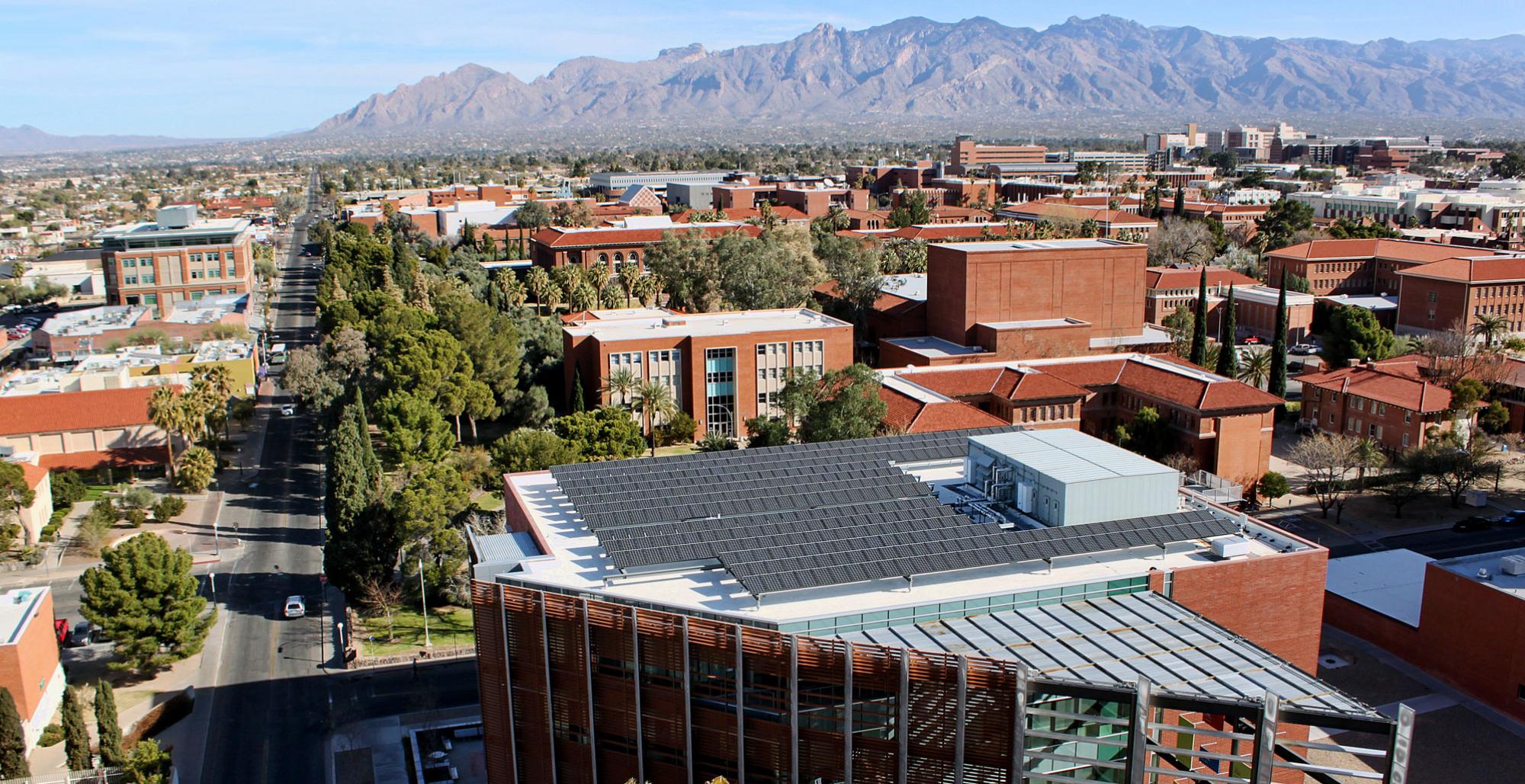 Existing sustainability efforts at the University of Arizona, such as these solar panels on the roof of McClelland Park, will be bolstered by a partnership with Tucson Electric Power that was approved by the Arizona Corporation Commission on Dec. 10. Existing sustainability efforts at the University of Arizona, such as these solar panels on the roof of McClelland Park, will be bolstered by a partnership with Tucson Electric Power that was approved by the Arizona Corporation Commission on Dec. 10.