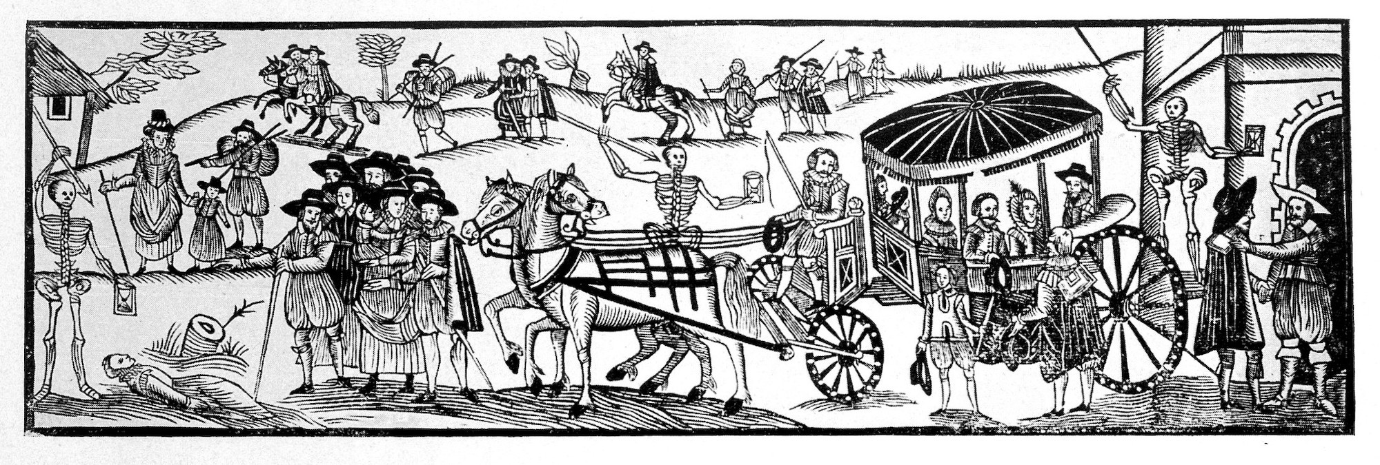 "Runaways fleeing from the plague," a woodcut from 'A Looking-glasse for City and Countrey,' printed by H. Gosson in 1630. Ute Lotz-Heumman, director of the UArizona Division for Late Medieval and Reformation Studies, said that when rich people can leave "Runaways fleeing from the plague," a woodcut from 'A Looking-glasse for City and Countrey,' printed by H. Gosson in 1630. Ute Lotz-Heumman, director of the UArizona Division for Late Medieval and Reformation Studies, said that when rich people can leave