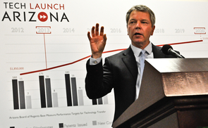 David Allen, Tech Launch Arizona executive director, speaks at the grand opening. (Photo by Patrick McArdle/UANews) David Allen, Tech Launch Arizona executive director, speaks at the grand opening. (Photo by Patrick McArdle/UANews)