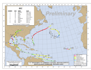 This map, last updated on Aug. 31, is a summary of the tracks of all the named tropical cyclones in 2017. (Photo: National Hurricane Center) This map, last updated on Aug. 31, is a summary of the tracks of all the named tropical cyclones in 2017. (Photo: National Hurricane Center)