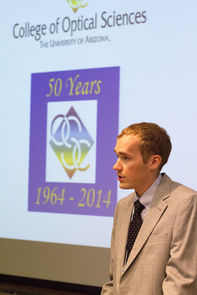 Sawyer received his award at the 2014 College of Optical Sciences award ceremony. (Image courtesy of Kristin Waller)