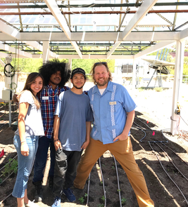 From left: University of Arizona students Alyssa Salazar, Leandro Phelps-Garcia and Isaiah Barnett-Moreno conducted the agrivoltaics research at the Biosphere 2 under the guidance of associate professor Greg Barron-Gafford. (Photo: Greg Barron-Gafford/University of Arizona)