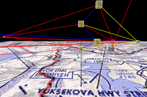 A screen image from the ATRAP system shows how various relationships are rendered in the three-dimensional thought space. A screen image from the ATRAP system shows how various relationships are rendered in the three-dimensional thought space.