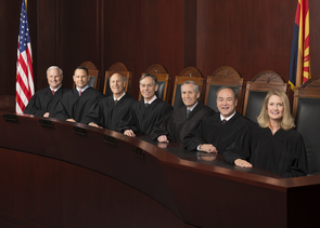 The Arizona Supreme Court, made up of Justice Robert Brutinel, Justice John R. Lopez IV, Vice Chief Justice John Pelander, Chief Justice Scott Bales, Justice Andrew Gould, Justice Clint Bolick and Justice Ann A. Scott Timmer, considered an amicus brief written and filed by UA faculty and students. (Photo: Arizona Supreme Court) The Arizona Supreme Court, made up of Justice Robert Brutinel, Justice John R. Lopez IV, Vice Chief Justice John Pelander, Chief Justice Scott Bales, Justice Andrew Gould, Justice Clint Bolick and Justice Ann A. Scott Timmer, considered an amicus brief written and filed by UA faculty and students. (Photo: Arizona Supreme Court)