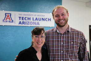 Amy Phillips, Tech Launch Arizona licensing manager for the College of Optical Sciences, with Urbix CEO Adam Small (Photo: Paul Tumarkin/Tech Launch Arizona) Amy Phillips, Tech Launch Arizona licensing manager for the College of Optical Sciences, with Urbix CEO Adam Small (Photo: Paul Tumarkin/Tech Launch Arizona)