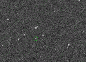 For this animation, OSIRIS-REx image scientists combined five exposures of asteroid Bennu taken by the spacecraft’s PolyCam camera. At this distance, almost six times of that between the Earth and the moon, Bennu is just a point source, indistinguishable from a star other than the way it moves against the star field in the background. This will change dramatically once the spacecraft comes closer and rendezvous with the asteroid in December. (Credit: NASA/Goddard/University of Arizona) For this animation, OSIRIS-REx image scientists combined five exposures of asteroid Bennu taken by the spacecraft’s PolyCam camera. At this distance, almost six times of that between the Earth and the moon, Bennu is just a point source, indistinguishable from a star other than the way it moves against the star field in the background. This will change dramatically once the spacecraft comes closer and rendezvous with the asteroid in December. (Credit: NASA/Goddard/University of Arizona)