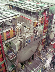 The DZero detector records particles emerging from high-energy proton-antiproton collisions produced by the Tevatron. Tracing the particles back to the center of the collision, scientists understand the subatomic processes that take place at the core of proton-antiproton collisions. Scientists search for the tiny fraction of collisions that might have produced a Higgs boson. (Click to enlarge) The DZero detector records particles emerging from high-energy proton-antiproton collisions produced by the Tevatron. Tracing the particles back to the center of the collision, scientists understand the subatomic processes that take place at the core of proton-antiproton collisions. Scientists search for the tiny fraction of collisions that might have produced a Higgs boson. (Click to enlarge)