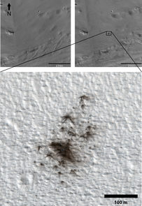 Images taken by the UA-led High Resolution Imaging Experiment, or HiRISE, reveal new impact craters that formed between 2010 and 2011. (Photo: NASA/JPL-Caltech/MSSS/UA) Images taken by the UA-led High Resolution Imaging Experiment, or HiRISE, reveal new impact craters that formed between 2010 and 2011. (Photo: NASA/JPL-Caltech/MSSS/UA)