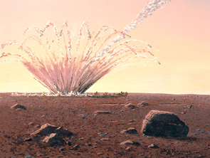 Artist's conception of an asteroid impact on Mars. (Image painted by William K. Hartmann, co-founder of the Planetary Science Institute, Tucson, Ariz. No reproduction without permission by the artist, hartmann@psi.edu.) Artist's conception of an asteroid impact on Mars. (Image painted by William K. Hartmann, co-founder of the Planetary Science Institute, Tucson, Ariz. No reproduction without permission by the artist, hartmann@psi.edu.)