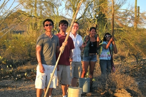 Each year, UBRP students participate in a saguaro fruit harvest. During the trip, students learn from Tohono O'odham member and cultural expert Stella Tucker and others about how members of the nation have long harvested the fruit. Students also learn about what cancer-preventive mechanisms the fruit maintains. (Photo credit: Carol Bender) Each year, UBRP students participate in a saguaro fruit harvest. During the trip, students learn from Tohono O'odham member and cultural expert Stella Tucker and others about how members of the nation have long harvested the fruit. Students also learn about what cancer-preventive mechanisms the fruit maintains. (Photo credit: Carol Bender)