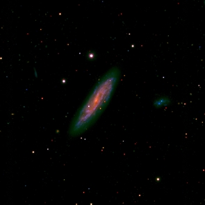 This is one of three images of galaxy NGC 2770 taken with the Large Binocular Telescope on Mount Graham, Ariz., in January. The telescope used both giant primary mirrors in tandem for this picture of the spiral galaxy, which is 102 million light years beyond our Milky Way. The picture combines ultraviolet, green and deep red light to reveal detailed structure in the galaxy's hot, moderate and cool stars. (Photo by Large Binocular Camera team, Rome Observatory) This is one of three images of galaxy NGC 2770 taken with the Large Binocular Telescope on Mount Graham, Ariz., in January. The telescope used both giant primary mirrors in tandem for this picture of the spiral galaxy, which is 102 million light years beyond our Milky Way. The picture combines ultraviolet, green and deep red light to reveal detailed structure in the galaxy's hot, moderate and cool stars. (Photo by Large Binocular Camera team, Rome Observatory)