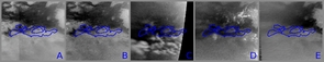 (Click image to enlarge) Titanic Deluge: The storm created large effects in the form of dark - likely wet - areas on the surface of the moon. After it dissipated, Cassini observed significant changes on Titan's surface at the southern boundary of the dune field named Belet. Those changes covered an area of roughly Arizona and Utah. Scientists interpret the changes seen in these images (blue outlines) to be evidence of methane rain wetting the surface. (Credit: NASA/JPL/SSI) (Click image to enlarge) Titanic Deluge: The storm created large effects in the form of dark - likely wet - areas on the surface of the moon. After it dissipated, Cassini observed significant changes on Titan's surface at the southern boundary of the dune field named Belet. Those changes covered an area of roughly Arizona and Utah. Scientists interpret the changes seen in these images (blue outlines) to be evidence of methane rain wetting the surface. (Credit: NASA/JPL/SSI)
