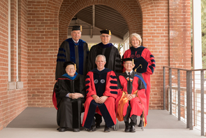Six UA presidents gathered in November 2017 for the installation of Robert C. Robbins: (back row, from left) John Paul Schaefer (1971-1982), Manuel Trinidad Pacheco (1991-1997) and Ann Weaver Hart (2012-2017); (front row, from left) Henry Koffler (1982-1991), Robbins (2017-present) and Peter Likins (1997-2006). (Photo: John de Dios/UANews) Six UA presidents gathered in November 2017 for the installation of Robert C. Robbins: (back row, from left) John Paul Schaefer (1971-1982), Manuel Trinidad Pacheco (1991-1997) and Ann Weaver Hart (2012-2017); (front row, from left) Henry Koffler (1982-1991), Robbins (2017-present) and Peter Likins (1997-2006). (Photo: John de Dios/UANews)