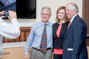 The celebration of the first cohort of graduates of the Mining 360 Program included (from left) Tucson Mayor Jonathan Rothschild, Caterpillar executive Jean Savage and UA President Robert C. Robbins. (Photo: John de Dios/UANews) The celebration of the first cohort of graduates of the Mining 360 Program included (from left) Tucson Mayor Jonathan Rothschild, Caterpillar executive Jean Savage and UA President Robert C. Robbins. (Photo: John de Dios/UANews)