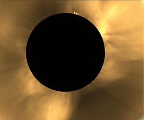 Adriana Mitchell explains what we see in this image of the 2016 total solar eclipse in Indonesia: "We applied filters so you can better see the coronal features. Polar plumes — the long thin streamers emerging from the sun's north and south poles — can be seen in the top left and bottom right corners. At the very top is a prominence — plasma that is caught in the magnetic field lines looping through the sun's surface. During totality, we could see it with the naked eye, it was bright red." Adriana Mitchell explains what we see in this image of the 2016 total solar eclipse in Indonesia: "We applied filters so you can better see the coronal features. Polar plumes — the long thin streamers emerging from the sun's north and south poles — can be seen in the top left and bottom right corners. At the very top is a prominence — plasma that is caught in the magnetic field lines looping through the sun's surface. During totality, we could see it with the naked eye, it was bright red."