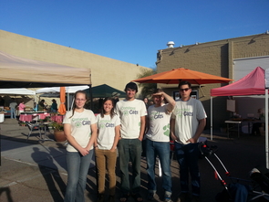 Compost Cats members Madeline Ryder, Taylor Sanders, Scott Appleby, Chet Phillips and Ward Shota Austin selling their compost at the Loft Farmer's Market. The group also partners with the Community Food Bank of Southern Arizona to help fight food insecurity among low-income families in Tucson. (Photo: Braelyn Jane Smith)