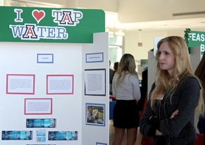 The "I Heart Tap Water" project was named one of this year's winners in the Honors Project Showcase. Kristen McCormack and her colleagues are proposing a campaign that would test tap water around campus while encouraging the community to use water fountains to refill water bottles. (Photos by Beatriz Verdugo / UANews) The "I Heart Tap Water" project was named one of this year's winners in the Honors Project Showcase. Kristen McCormack and her colleagues are proposing a campaign that would test tap water around campus while encouraging the community to use water fountains to refill water bottles. (Photos by Beatriz Verdugo / UANews)