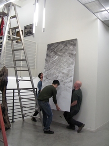 "Present Time" during installation. "I feel that everyone brings themselves to a work of art in such a way that everyone's experience becomes personal and different from others. Hopefully my art gives the public a moment of respite, or contemplation," siad Thomas Saffle, a Master of Fine Arts student whose work is on display in the Bryant Bannister Tree-Ring Building. (Photo courtesy of Ellen McMahon) "Present Time" during installation. "I feel that everyone brings themselves to a work of art in such a way that everyone's experience becomes personal and different from others. Hopefully my art gives the public a moment of respite, or contemplation," siad Thomas Saffle, a Master of Fine Arts student whose work is on display in the Bryant Bannister Tree-Ring Building. (Photo courtesy of Ellen McMahon)