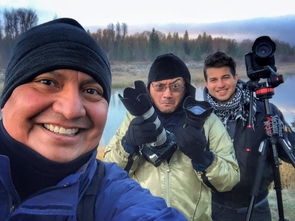 Alan Davis (right) joins freelance photographer John de Dios and art photographer Eugene Tapahe from Utah on a brisk early morning photography excursion into Grand Teton National Park in November 2015. Tapahe, who makes landscape and nature images, has had his work displayed in the Smithsonian. (Photo: Eugene Tapahe) Alan Davis (right) joins freelance photographer John de Dios and art photographer Eugene Tapahe from Utah on a brisk early morning photography excursion into Grand Teton National Park in November 2015. Tapahe, who makes landscape and nature images, has had his work displayed in the Smithsonian. (Photo: Eugene Tapahe)