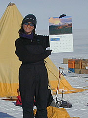 Goreva shows off her Arizona Highways calendar while camping on Earth's coldest, largest desert. (Photo courtesy of Julia Goreva, UA Lunar and Planetary Laboratory). Goreva shows off her Arizona Highways calendar while camping on Earth's coldest, largest desert. (Photo courtesy of Julia Goreva, UA Lunar and Planetary Laboratory).