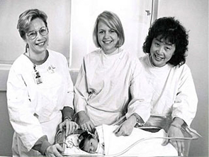 Barbara Cone-Wesson, Yvonne Sininger, and Ellen Ma (left to right) collaborated in a major project to optimize methods used in newborn hearing screenings. Sininger and Cone-Wesson have discovered that humans respond to different sounds with different ears from birth. (Photo courtesy of Barbara Cone-Wesson) Barbara Cone-Wesson, Yvonne Sininger, and Ellen Ma (left to right) collaborated in a major project to optimize methods used in newborn hearing screenings. Sininger and Cone-Wesson have discovered that humans respond to different sounds with different ears from birth. (Photo courtesy of Barbara Cone-Wesson)