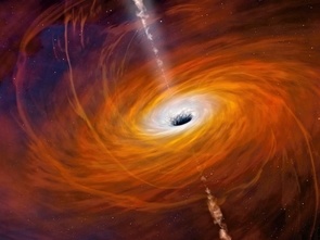 Artist impression of a black hole with an accretion disk and jet. (Image: Mark Garlick) Artist impression of a black hole with an accretion disk and jet. (Image: Mark Garlick)
