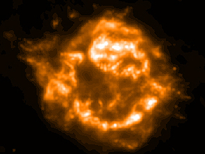 UA astronomers took this image of supernova remnant Cassiopeia A with the Spitzer Space Telescope's Multiband Imaging Photometer (MIPS) in November 2003. UA Professor George Rieke led the team that developed and built the extremely heat-sensitive MIPS. It detects heat from very cold objects by taking images at far-infrared wavelengths. Dean Hines of the MIPS team took this image at far-infrared, 24 micron wavelengths. (Photo: NASA/JPL/D.Hines, University of Arizona) UA astronomers took this image of supernova remnant Cassiopeia A with the Spitzer Space Telescope's Multiband Imaging Photometer (MIPS) in November 2003. UA Professor George Rieke led the team that developed and built the extremely heat-sensitive MIPS. It detects heat from very cold objects by taking images at far-infrared wavelengths. Dean Hines of the MIPS team took this image at far-infrared, 24 micron wavelengths. (Photo: NASA/JPL/D.Hines, University of Arizona)