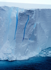 This view of the seaward edge of Antarctica’s floating Ross Ice Shelf shows a region where the ice is cracking and may produce an iceberg.
(Photo credit: Michael Van Woert, NOAA NESDIS, ORA. National Oceanic and Atmospheric Administration/Department of Commerce) This view of the seaward edge of Antarctica’s floating Ross Ice Shelf shows a region where the ice is cracking and may produce an iceberg.
(Photo credit: Michael Van Woert, NOAA NESDIS, ORA. National Oceanic and Atmospheric Administration/Department of Commerce)