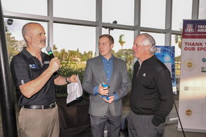 From left: Doug Hockstad, Dawson Baker and UA President Robert C. Robbins (Photo: Tech Launch Arizona) From left: Doug Hockstad, Dawson Baker and UA President Robert C. Robbins (Photo: Tech Launch Arizona)