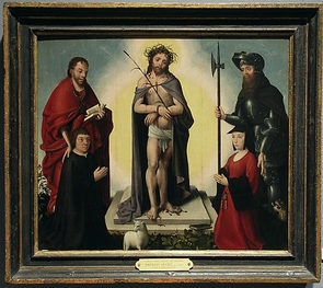 (Click to enlarge) This Renaissance painting, titled "The Man of Sorrows with Saints and Donors," is one of the first that Charles Falco photographed with his relatively inexpensive IR camera. See what his camera revealed in the photo below. (Click to enlarge) This Renaissance painting, titled "The Man of Sorrows with Saints and Donors," is one of the first that Charles Falco photographed with his relatively inexpensive IR camera. See what his camera revealed in the photo below.