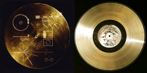 Each Voyager probe carries a copy of the "Golden Record." Compiled by a team led by Carl Sagan in just six weeks, each record contains various sounds of Earth, including music and encoded images. The discs, complete with a stylus for playback, are protected inside a case (left) engraved with instructions on how to play them. (Photo: NASA) Each Voyager probe carries a copy of the "Golden Record." Compiled by a team led by Carl Sagan in just six weeks, each record contains various sounds of Earth, including music and encoded images. The discs, complete with a stylus for playback, are protected inside a case (left) engraved with instructions on how to play them. (Photo: NASA)