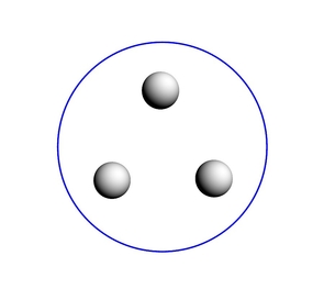 Left to its own devices and unaltered by interstellar radiation, H3+ would have a symmetric structure, with two electrons shared equally among three hydrogen atoms. (Image courtesy of Michele Pavanello) Left to its own devices and unaltered by interstellar radiation, H3+ would have a symmetric structure, with two electrons shared equally among three hydrogen atoms. (Image courtesy of Michele Pavanello)