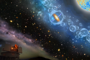 An artist's impression of the supermassive black hole residing in a mostly neutral universe, 690 million years after the Big Bang, at a time when the first galaxies were appearing. (Image: Robin Dienel, courtesy of the Carnegie Institution for Science) An artist's impression of the supermassive black hole residing in a mostly neutral universe, 690 million years after the Big Bang, at a time when the first galaxies were appearing. (Image: Robin Dienel, courtesy of the Carnegie Institution for Science)