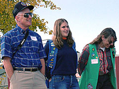 UA astronomer Donald McCarthy, Susan Hollis and Carolyn Hollis of the Girl Scouts of America during the John Jamieson Telescope dedication. (Photo: Lori Stiles) UA astronomer Donald McCarthy, Susan Hollis and Carolyn Hollis of the Girl Scouts of America during the John Jamieson Telescope dedication. (Photo: Lori Stiles)