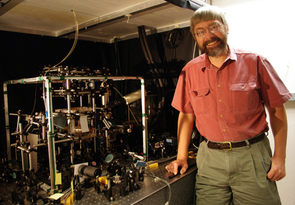 (Click to enlarge) Jessen and his team studied the quantum version of a spinning top with this apparatus in his laboratory. They used a cesium atom as the quantum version of a spinning top, "kicked" and "twisted" the top using external magnetic and optical fields, then made images of their results with a technique called tomography. (Click to enlarge) Jessen and his team studied the quantum version of a spinning top with this apparatus in his laboratory. They used a cesium atom as the quantum version of a spinning top, "kicked" and "twisted" the top using external magnetic and optical fields, then made images of their results with a technique called tomography.