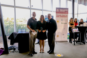 From left: Doug Hockstad, Louise Hecker and UA President Robert C. Robbins. (Photo: Tech Launch Arizona) From left: Doug Hockstad, Louise Hecker and UA President Robert C. Robbins. (Photo: Tech Launch Arizona)