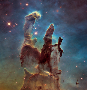 Stars are forming deep inside the towering structures dubbed the Pillars of Creation. The columns of cold gas and dust are some 6,500 light-years away. Sculpted and eroded by the energetic ultraviolet light and powerful winds from M16's cluster of young, massive stars, the cosmic pillars are likely similar to the environment that formed our own sun. (Image: NASA, ESA and the Hubble Heritage Team/STScI / AURA) Stars are forming deep inside the towering structures dubbed the Pillars of Creation. The columns of cold gas and dust are some 6,500 light-years away. Sculpted and eroded by the energetic ultraviolet light and powerful winds from M16's cluster of young, massive stars, the cosmic pillars are likely similar to the environment that formed our own sun. (Image: NASA, ESA and the Hubble Heritage Team/STScI / AURA)