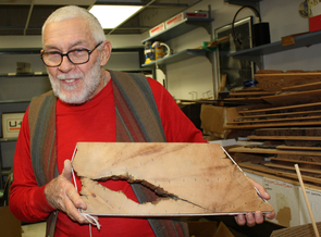 UA dendrochronologist Rex Adams holds up the innermost piece of the roughly 5,000-year-old tree, Prometheus. (Image: Beatriz Verdugo/UANews) UA dendrochronologist Rex Adams holds up the innermost piece of the roughly 5,000-year-old tree, Prometheus. (Image: Beatriz Verdugo/UANews)
