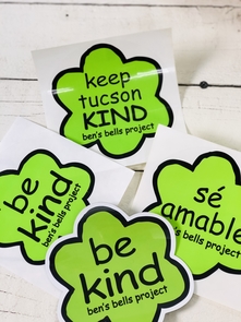 Stickers promoting kindness are among a variety of merchandise sold through Ben's Bells. (Photo courtesy of Ben's Bells) Stickers promoting kindness are among a variety of merchandise sold through Ben's Bells. (Photo courtesy of Ben's Bells)