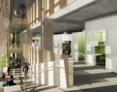 An artistic rendering of the interior of the Health Sciences Innovation Building. (Illustration courtesy of CO Architects)