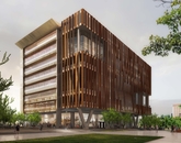 An artistic rendering of the exterior of the Health Sciences Innovation Building. (Illustration courtesy of CO Architects)