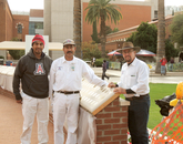 Painter Alex Armenta, painter Julio Quintero and Ron Ramsey, the Paint/Sign Shop supervisor, at the site of the memorial. Painter Alex Armenta, painter Julio Quintero and Ron Ramsey, the Paint/Sign Shop supervisor, were members of the construction team.