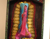 Untitled by Ramona Walls, senior scientific analyst at the BIO5 Institute Mixed media piece with a woman in the middle and "GRACIAS" written across the top.