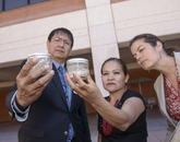 Karletta Chief and Paloma Beamer inspect water samples collected at the San Juan River, which were delivered by Navajo Nation Vice President Jonathon Nez. Karletta Chief and Paloma Beamer inspect water samples collected at the San Juan River, which were delivered by Navajo Nation Vice President Jonathon Nez.