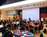 Melinda Burke, president of the UA Alumni Association, speaks during the dinner and networking event. Melinda Burke, president of the UA Alumni Association, speaks during the dinner and networking event.