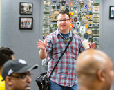 Michael Hartley of the UA Disabilities Resource Center welcomes veterans to a treasure hunt session at the Student Union Memorial Center. Michael Hartley of the UA Disabilities Resource Center welcomes veterans to a treasure hunt session at the Student Union Memorial Center.