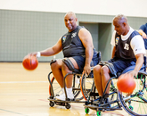 Friends Derrick McMillon and Robert Jones are first-time participants at the UA. Both had just participated in a National Wheelchair Basketball Association championship game in Kentucky. Friends Derrick McMillon and Robert Jones are first-time participants at the UA. Both had just participated in a National Wheelchair Basketball Association championship game in Kentucky.