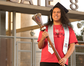 Tony Viola IV, a senior graduating with a degree in literacy, learning and leadership, poses with the university's ceremonial mace during filming for the virtual 2020 Commencement. Viola is one of this year's Robie Gold Medal recipients. (Photo: Chris Richards/University of Arizona) Tony Viola IV, a senior graduating with a degree in literacy, learning and leadership, poses with the university's ceremonial mace during filming for the virtual 2020 Commencement. Viola is one of this year's Robie Gold Medal recipients. (Photo: Chris Richards/University of Arizona)